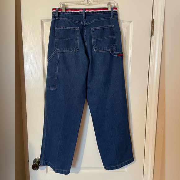 ViINTAGE TOMMY HILFIGER 90s Y2K Carpenter Blue Baggy Wide Leg Jeans Size 10 - Picture 3 of 7
